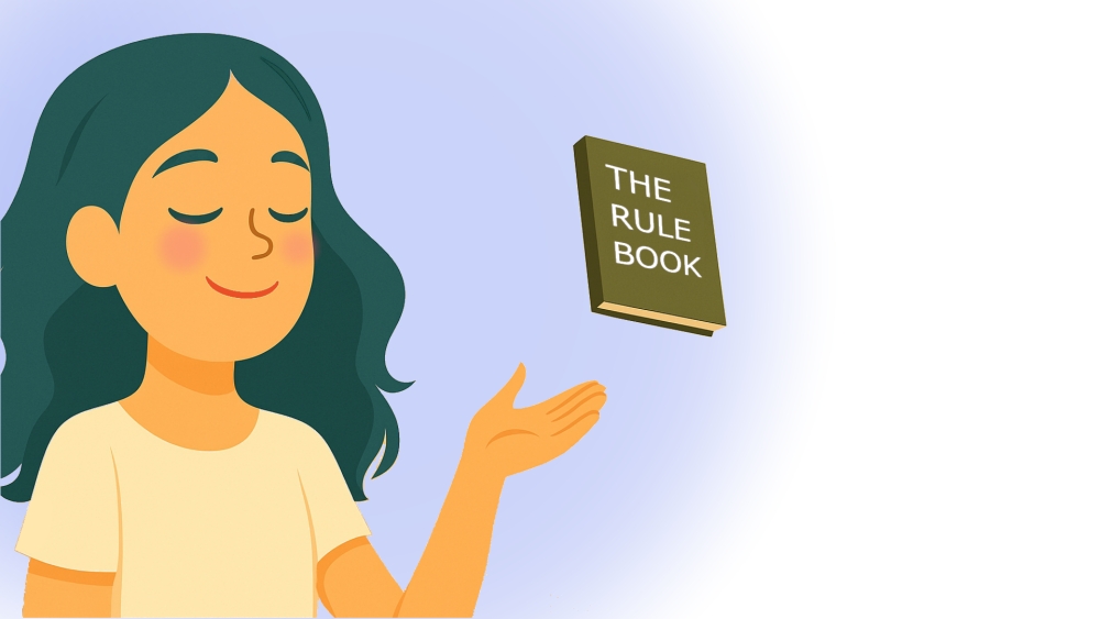 心のルールブックを手放す女性のイラスト